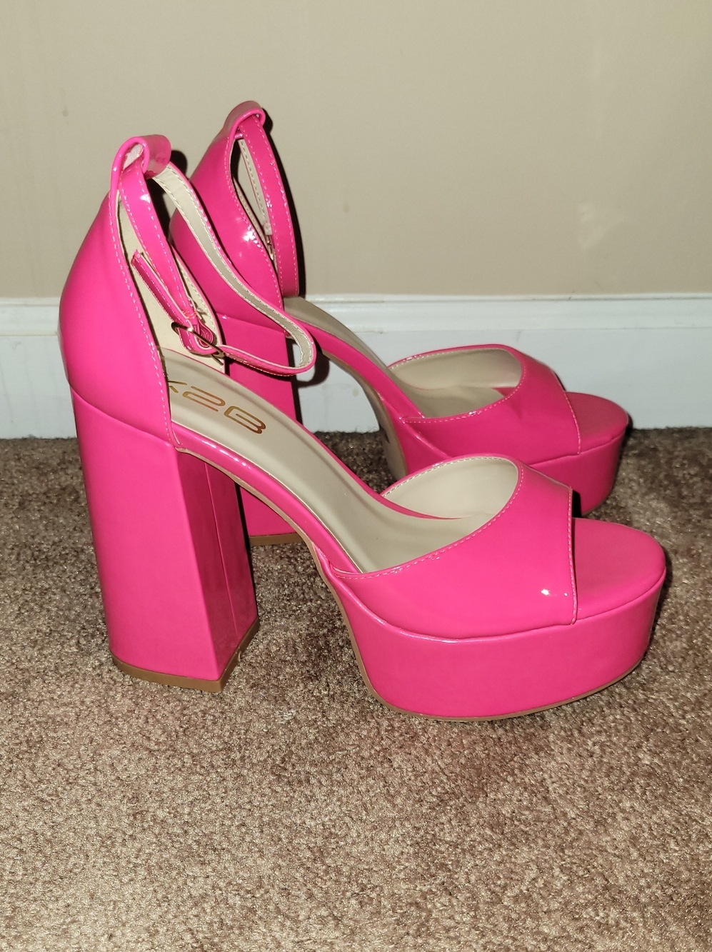 Hot Pink Platform Block Heel Sandals